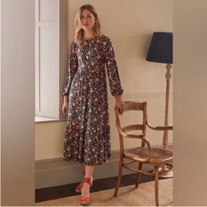 Boden Floral Long Sleeve Mulit Color Midi Dress Formal Feminine Size 12R Casual